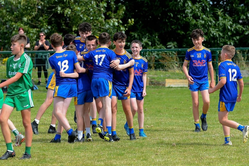 Steelstown celebrate their victory over Naomh Padraig in the Under 13 Shield Final on Saturday last. Photo: George Sweeney. DER2121GS – 119