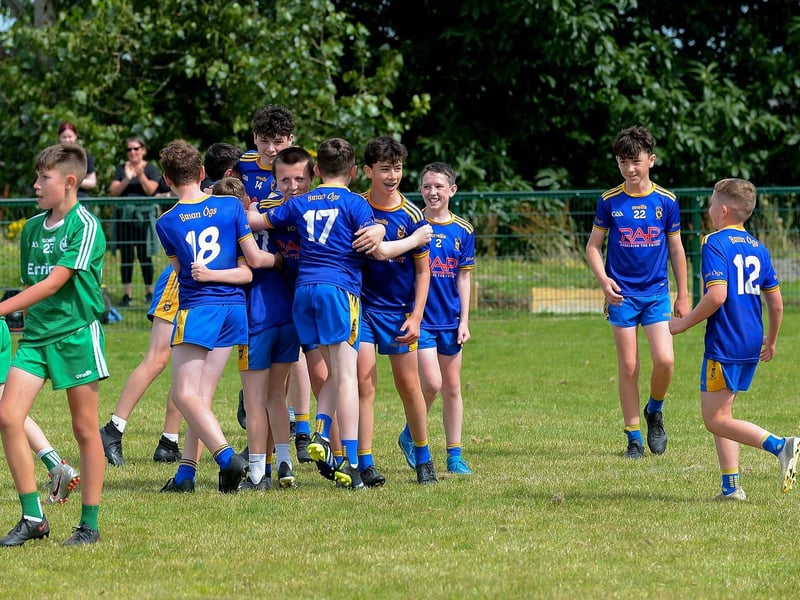 Steelstown celebrate their victory over Naomh Padraig in the Under 13 Shield Final on Saturday last. Photo: George Sweeney. DER2121GS – 119