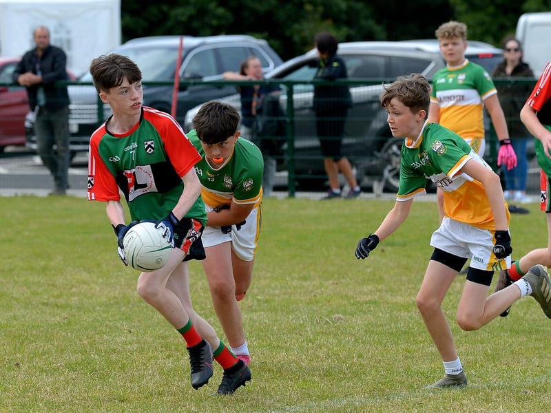 Player of the Tournament and Doire Trasna captain Callum Downey in action against Buncrana during the John McChrystal Cup Final. Photo: George Sweeney. DER2121GS – 115