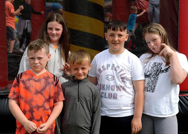 Damien, Grayce, Daithi, Evan and Renna pictured at the recent Galliagh Community Fun weekend. Photo: George Sweeney. DER2121GS – 087