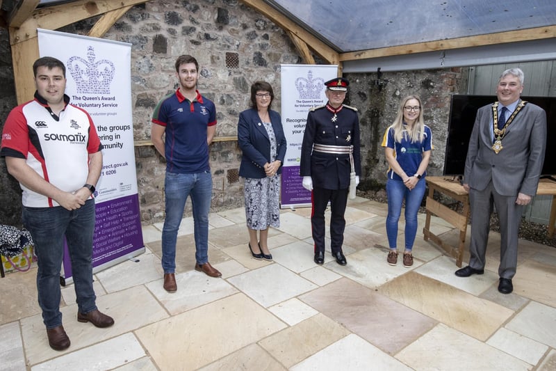 Pictured at a special event to mark the presentation of the Queen's Award for Voluntary Service (QAVS) to North Antrim Agricultural Association are James Kirkpatrick (Kilraughts YFC Leader), Ryan Gamble (Finvoy YFC Secretary), Sandra Adair MBE (NI Representative on the QAVS Assessment Committee), Lord Lieutenant for County Antrim Mr David McCorkell, Rachel Smith (Moycraig YFC Secretary) and the Mayor of Causeway Coast and Glens Borough Council Councillor Richard Holmes.PICTURE STEVEN MCAULEY/MCAULEY MULTIMEDIA