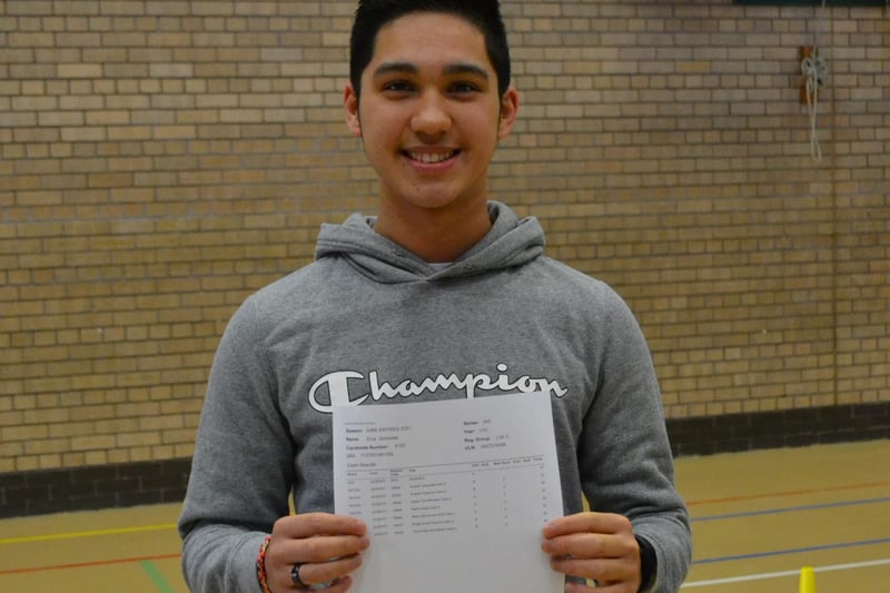 Eros Gonzalez celebrates one Grade 9, five As and two Bs at GCSE