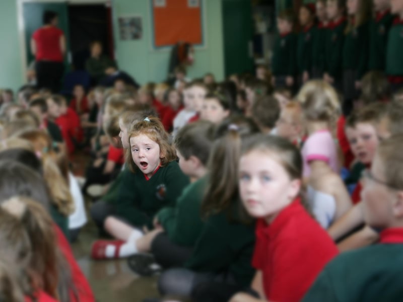 Deirbhla Nelis of P3 signing her heart out the the Song for PEace performance at Greenhaw PS yesterday. (2109JB60) photo. Joe Boland