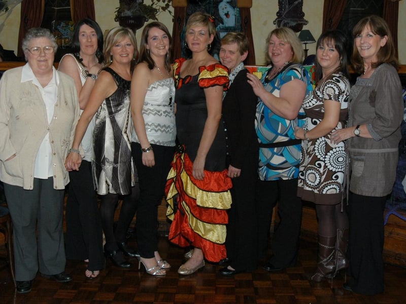 Martina pictured with her colleagues from Greenhaw Primary School Canteen. Included in the picture are: Dolores Murray, Margaret O'Kane, Marilyn Patterson, Louise Boyle, Roslyn Doyle, The Boss Heather Boyle, Maria Boyle, Eileen Fox. Harkin 2710Ap26