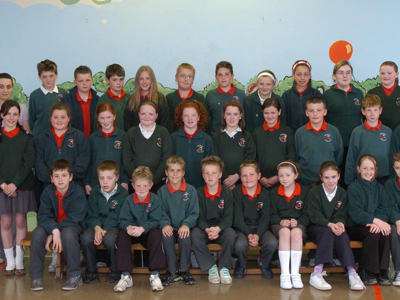 P7 pupils from Greenhaw Primary School with, from left, Vindi Torney, principal, Lisa McGrath, classroom assistant, and Robert McLaughlin, class teacher.