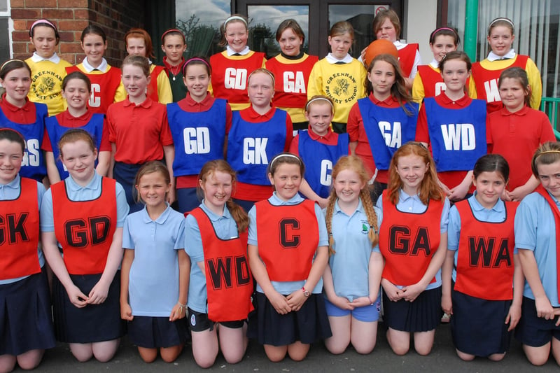 The Hollybush, Broadbridge and Greenhaw teams which competed at the finals of the North West Primary Schools Netball League competition at St. Cecilia's College on Thursday. The competition was won by Ebrington Primary School. LS20-115KM