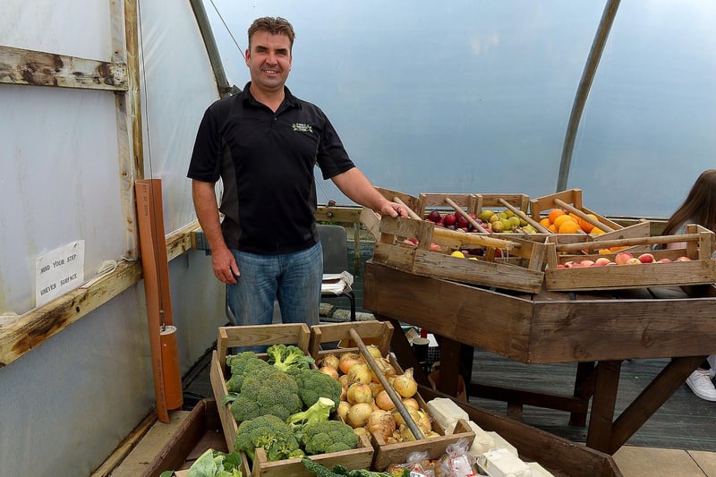 Donald Logue from the Bee Organic Farm in Muff displays fresh produce at the Family HOPE Day held at the Mullan HOPE Centre in Moville, on Sunday afternoon last. Photos: George Sweeney. DER2134GS – 007