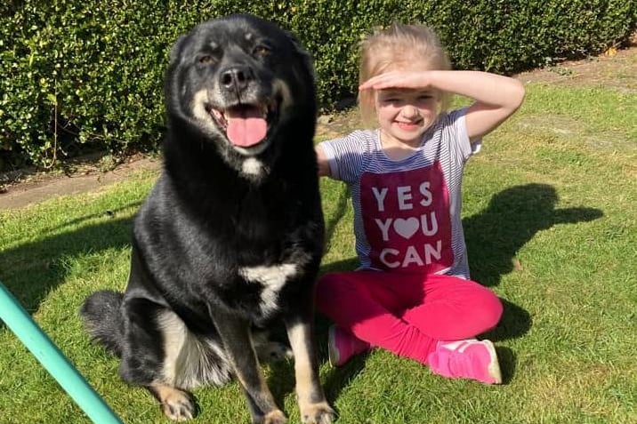 Christine Douglas sent us this fab pic of their faithful friend, family dog, Nora. It is great to see such love between beloved pets and children!