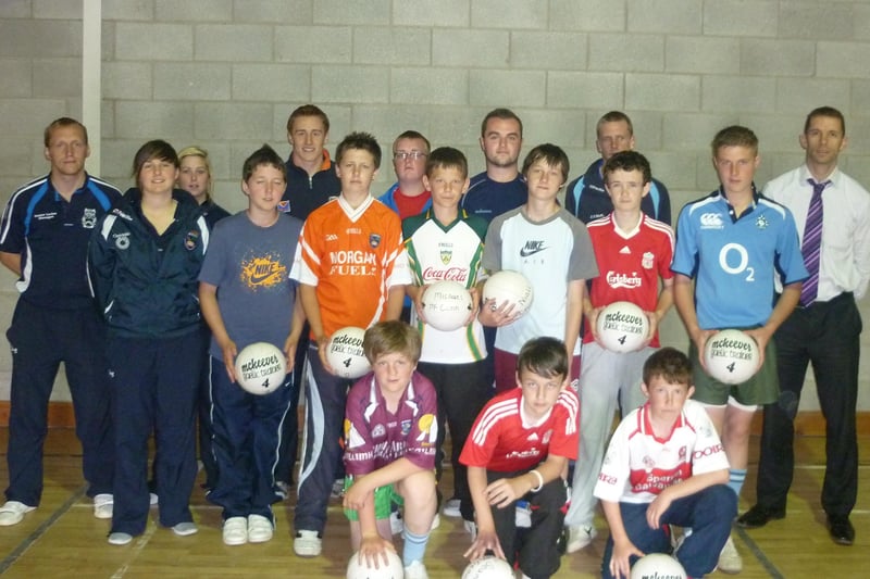 Included with children in the senior group at the Ballyhegan Gaelic Football Club youth scheme in 2010 are Tony Keegan (organiser), Johnny McKeever (organiser), Emma Guy (Armagh ladies), Laura Forker (Armagh ladies), Charlie Vernon (Armagh seniors) and Paul McGrane (ex-Armagh seniors).PT35-181PVD