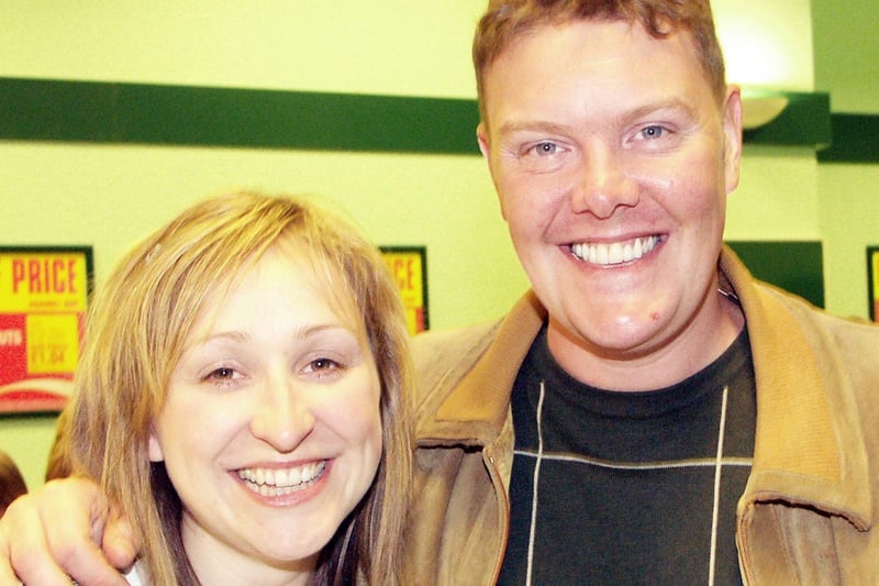 Emmerdale stars Charlotte Bellamy and Dominic Brunt at Rath Mor Centre Creggan back in 2004.