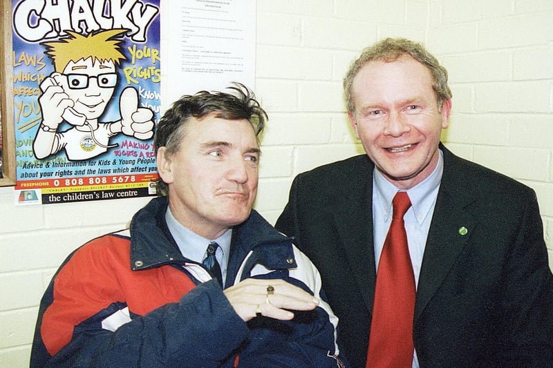 Frankie Clifford and Martin McGuinness picture in the Corned Beef Tin in Creggan in the year 2000.