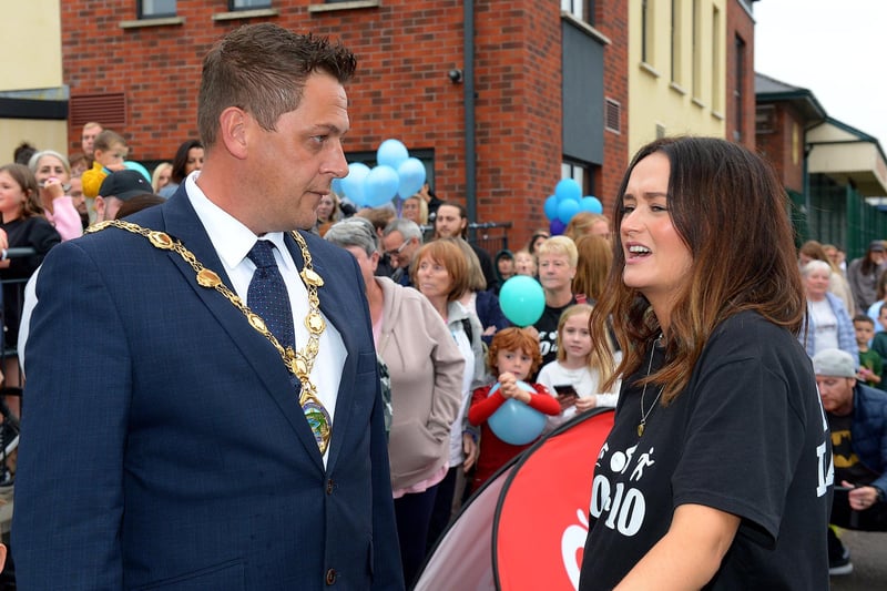 Sporting hero Danny Quigley’s partner Emear pictured with the Mayor of Derry and Strabane Alderman Graham Warke.  Photo: George Sweeney / Derry Journal.  DER2135GS – 033