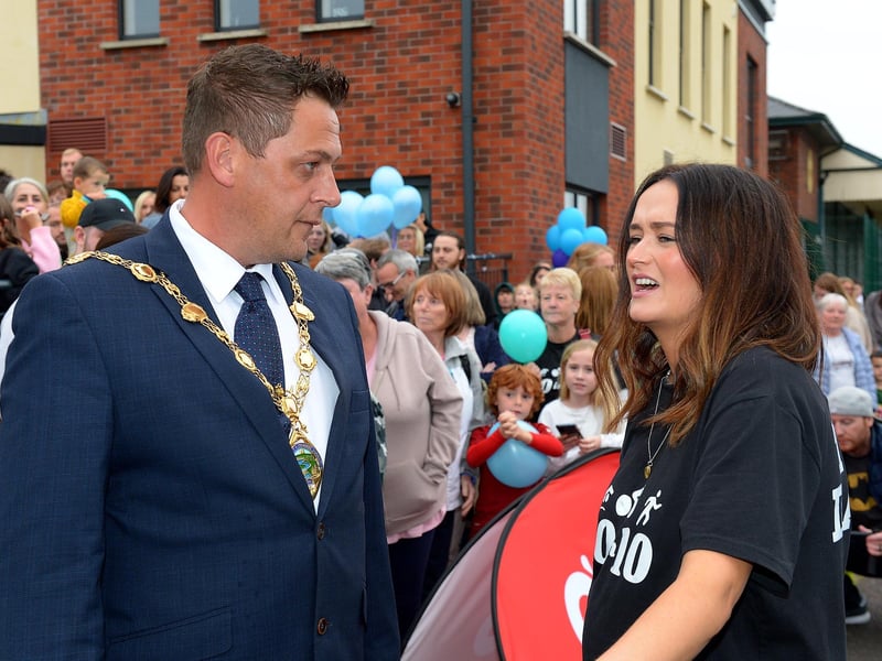 Sporting hero Danny Quigley’s partner Emear pictured with the Mayor of Derry and Strabane Alderman Graham Warke. Photo: George Sweeney / Derry Journal. DER2135GS – 033