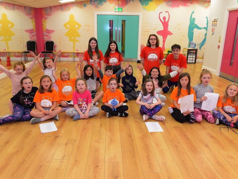 Boys and girls practice their song routine at the recent GSCA’s Aladdin themed summer scheme in Studio 2’s Youth & Community Arts Centre in Skeoge.  Picture: George Sweeney. DER2132GS - 081