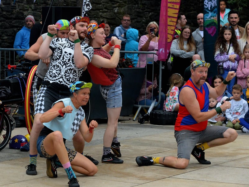Members of the Belfast based Cycle Circus performing during the Carnival of Colours festival last weekend. Photo: George Sweeney / Derry Journal. DER2136GS – 043