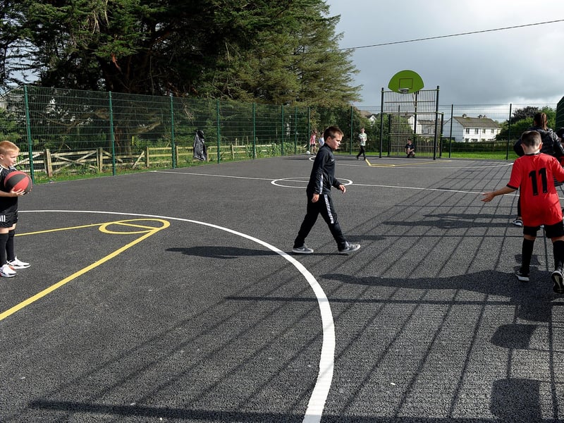 Soccer facilities at the newly opened Killea Community Park on Saturday afternoon last. Photo: George Sweeney. DER2136GS – 134
