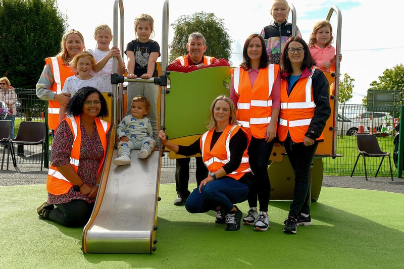 Committee members and children pictured at the opening of the Killea Community Park on Saturday afternoon last.  Photo: George Sweeney.  DER2136GS – 125