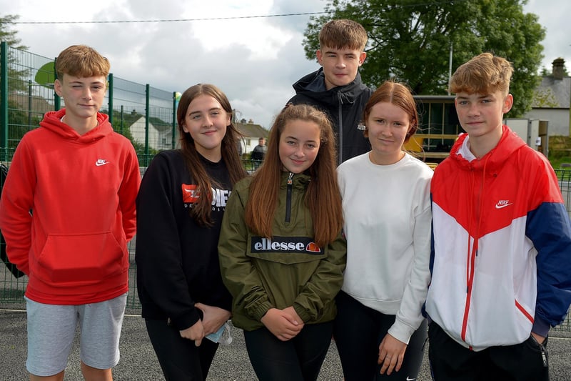 Junior committee members Danan, Grace, Kevin, Nicole, Caragh and Christian at the opening of the Killea Community Park on Saturday afternoon last.  Photo: George Sweeney.  DER2136GS – 126
