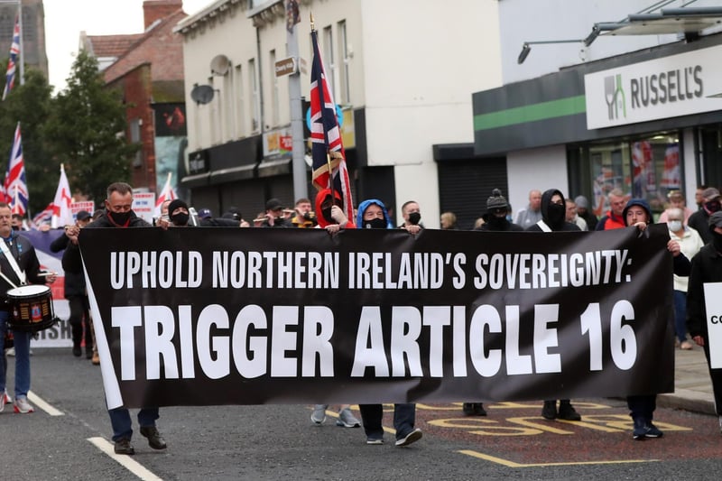 An anti-Protocol protest in east Belfast has taken place. Speakers at the event were Jim Allister, Moore Holmes and Karl  Bennett