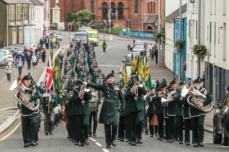 The parade makes its way to the city centre.  Pic by Norman Briggs, rnbphotographyni