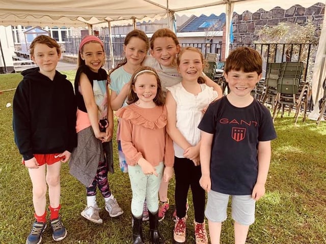 Some of the pupils from St Patrick's PS who took part in the community garden event