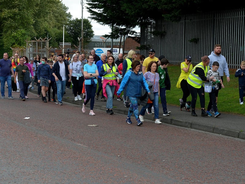 Participants in the first Derry Recovery Walk make their way to Queens Quay on Saturday morning last. Photo: George Sweeney. DER2138GS – 027