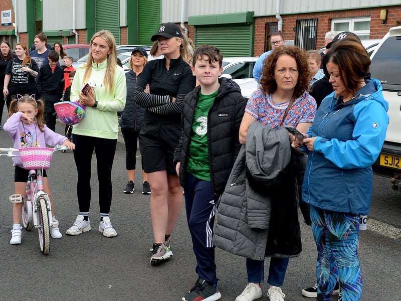 People gather at ARC Fitness in Bay Road prior to the first Derry Recovery Walk on Saturday morning last. Photo: George Sweeney. DER2138GS – 025