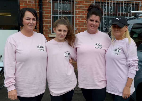 Breda Long, Cara McNutt, Colleen McNutt and Orla Robinson took part in the first Derry Recovery Walk on Saturday morning last. Photo: George Sweeney. DER2138GS – 021