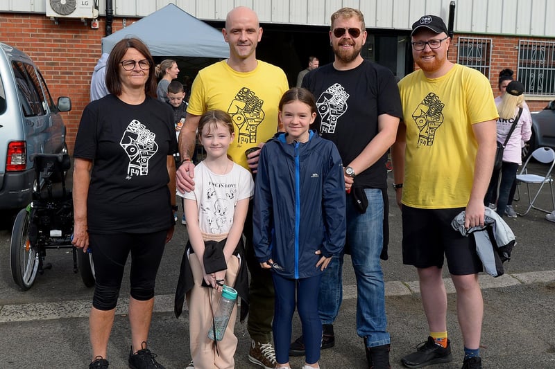 Mary Gallagher, Marty Gallagher, Éabha and Caoimhe Gallagher, Henry Roddy and Stephen Daly  took part in the first Derry Recovery Walk on Saturday morning last. Photo: George Sweeney.  DER2138GS – 022