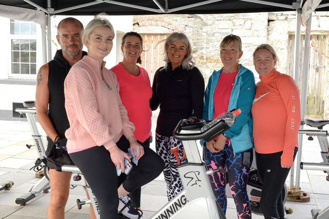 Jarlath, Rachel, Cathy, Terri, Brigeen and Lynette took part in the Danny Quigley Charity Spinathon held at Ebrington Square on Saturday afternoon last. Photo: George Sweeney.  DER2138GS – 059