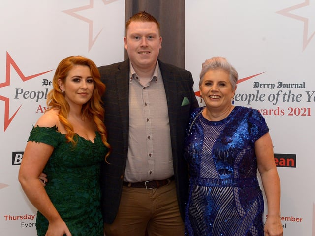 Simone Ferguson, Larry Ferguson and Patricia Brolly attended Derry Journal People of the Year Awards held in the Everglades Hotel on Thursday evening last. Photo: George Sweeney. DER2139GS – 032