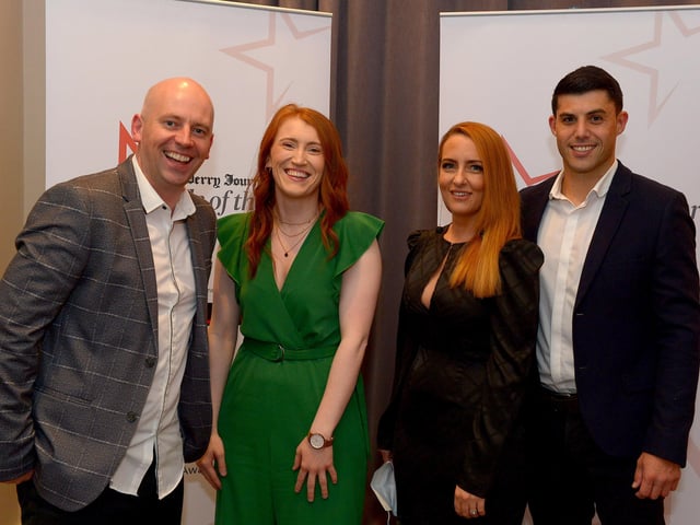 George McGowan, Jackie White, Sabrina Lynch and Jonathan Peberdy, Old Library Trust, were at Derry Journal People of the Year Awards held in the Everglades Hotel on Thursday evening last. Photo: George Sweeney. DER2139GS – 042