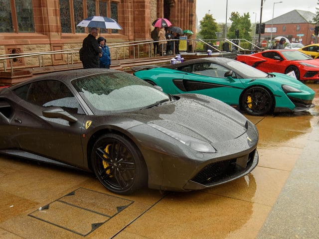 Some of the sports cars on show during Super Car Sunday in aid of the Mayorâ€TMs Charity Appeal for Foyle Down Syndrome Trust. Picture Martin McKeown. 03.10.21