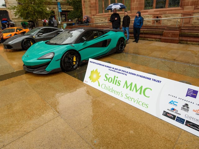 Some of the super cars on display during Super Car Sunday in aid of the Mayorâ€TMs Charity Appeal for Foyle Down Syndrome Trust. Picture Martin McKeown. 03.10.21