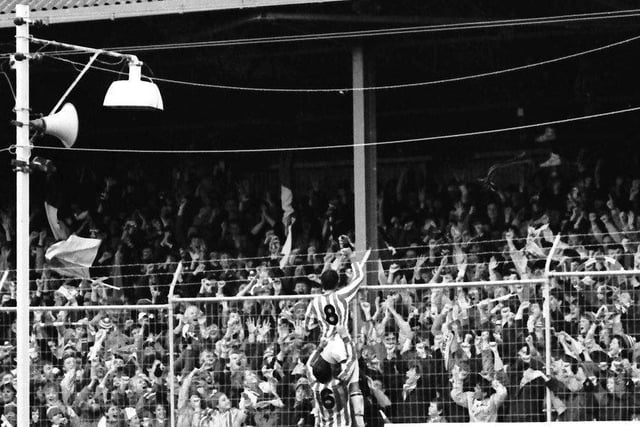 1986... Owen Da Gama on top of the security fence at Brandywell receiving the adulation of the Derry CIty FC faithful after scoring the Candy Stripes' second goal in the FAI Shield first-tie leg against Longford Town.