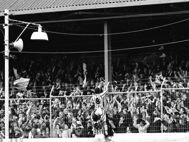 1986... Owen Da Gama on top of the security fence at Brandywell receiving the adulation of the Derry CIty FC faithful after scoring the Candy Stripes' second goal in the FAI Shield first-tie leg against Longford Town.