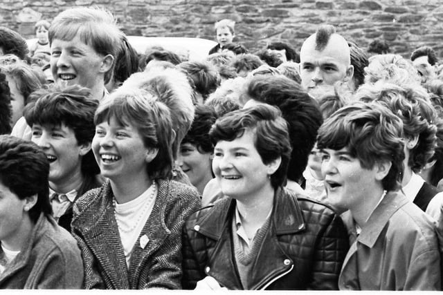 1984... A section of the crowd at the BBC Radio One Roadshow at Derry's Guildhall Square.