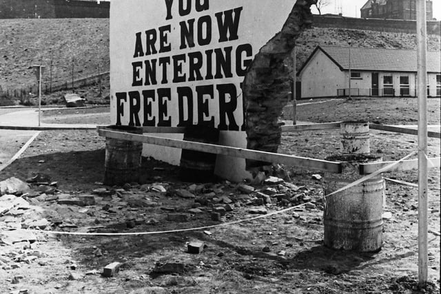 1982... Free Derry Wall after it was wrecked by a British Army vehicle.