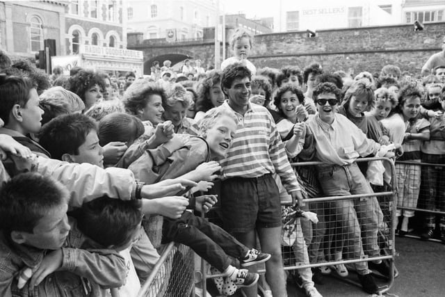 1988... DJ Gary Davies gets up close and personal with the crowd at the BBC Radio One Roadshow in Derry.