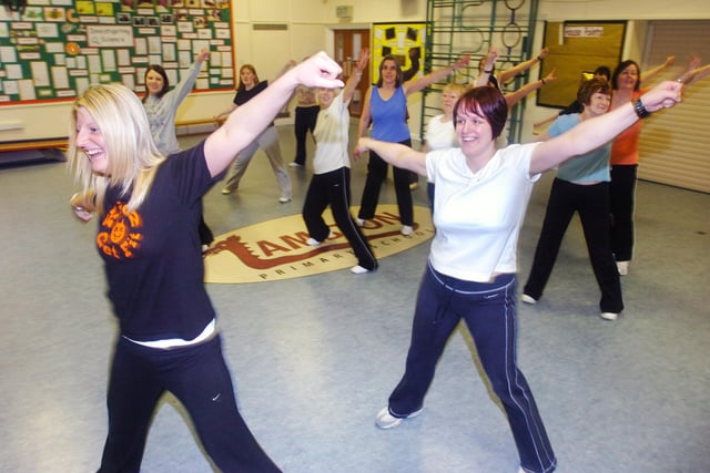 Anna Nelson leads the lunchtime fitness class for staff at Lambton Primary School, including higher level teaching assistant Tracy Tate, front centre.