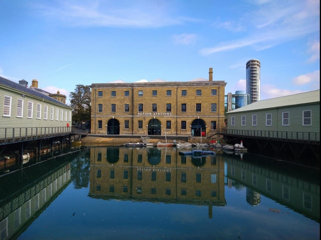 Stunning reflections of calm at Action Stations within Portsmouth Historic Dockyard.