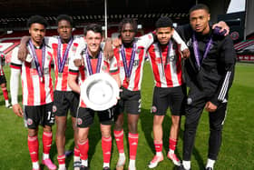 Sheffield United's Antwoine Hackford, Andre Brooks, Frankie Maguire, Femi Seriki, Will Osula and Daniel Jebbison: Andrew Yates / Sportimage
