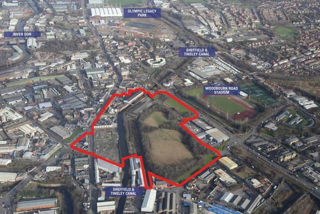 The 22-acre plot is bounded by Effingham Road and Woodbourn Road and split by Sheffield and Tinsley Canal.