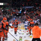 The chaos of the teddy bear toss. (Dean Woolley)