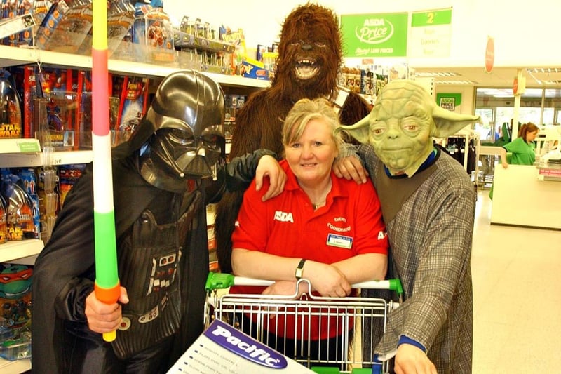 Back to 2005 for this view at Asda in Washington and it shows Eileen Watson with characters from the Star Wars films.