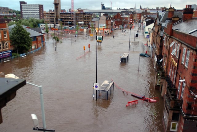 This is The Wicker following the floods of June 2007, which were the worst for more than a century, leaving 48,000 homes without power and forcing the RAF to deploy helicopters to rescue stranded residents. Two people died in the floods after unceasing rain fell on Sheffield.