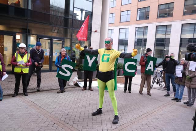 Climate protesters outside the South Yorkshire mayor's office in Sheffield