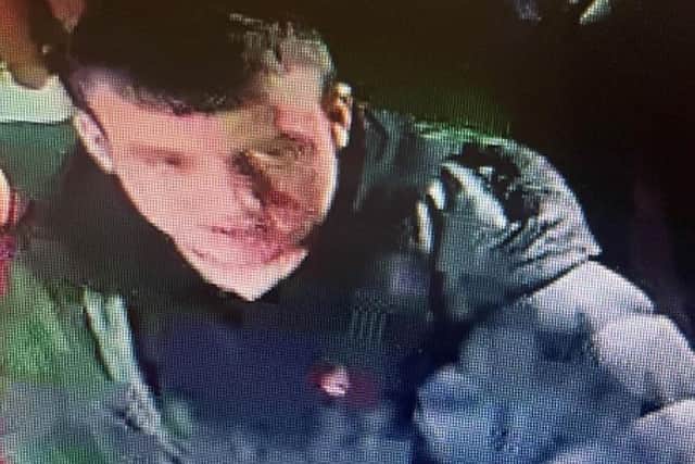 Police investigating how a man suffered serious stab injuries at a Sheffied sports club have tonight issued this CCTV picture. They say they think the man in the picture can help their investigation