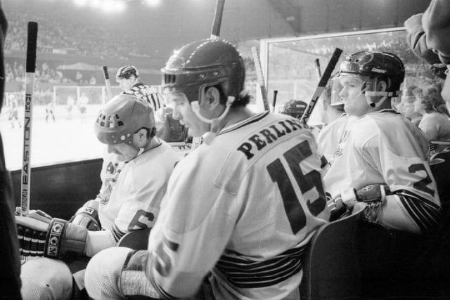 Fife Flyers - Fred Perlini on the bench at the championship finals weekend at Wembley, 1980s