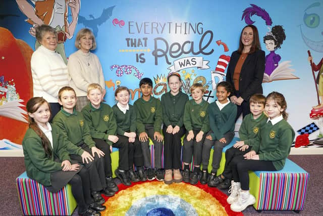 Totley All Saints C of E Primary School in Sheffield has been rated 'outstanding'  by Ofsted. Pictured are pupils Isabel Cunliffe, Jacob Evans,Finley Walch, Ava Thompson, Mikael Sabih, Betsy Ludlum, George Priest, Willow Deniif , James Hunt and Charlotte Peel with chair of governors Anne Camm, head of school Trudi Brown and executive headteacher Karole Sargent. Picture Scott Merrylees